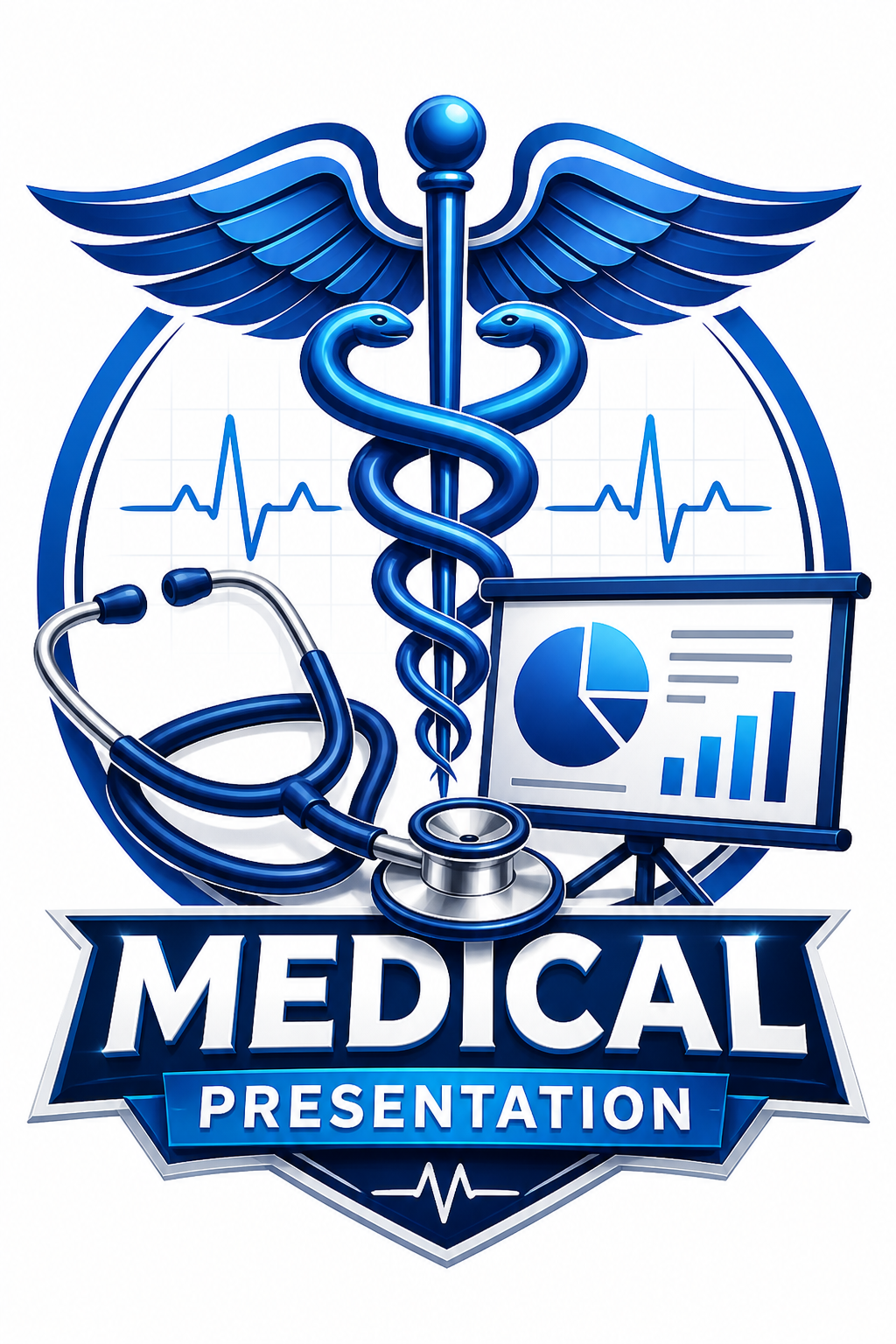 Medical Presentation — vibrant style logo concept, featuring caduceus, stethoscope, clean white/blue palette, healthcare imagery