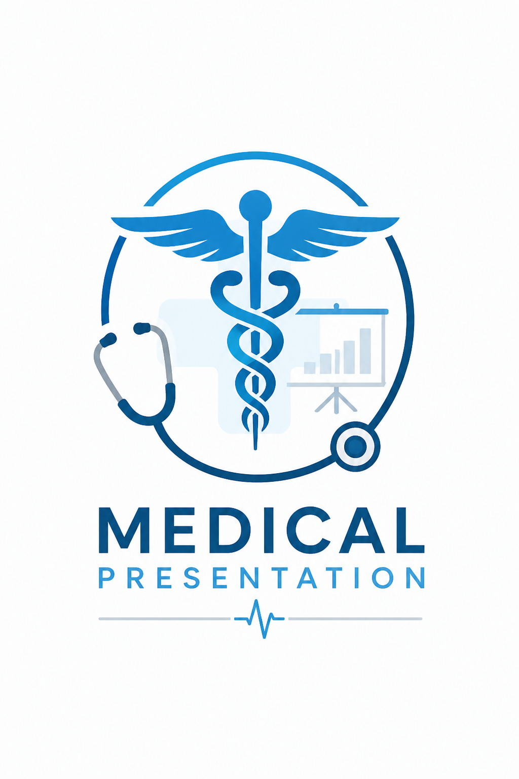 Medical Presentation — modern style logo concept, featuring caduceus, stethoscope, clean white/blue palette, healthcare imagery