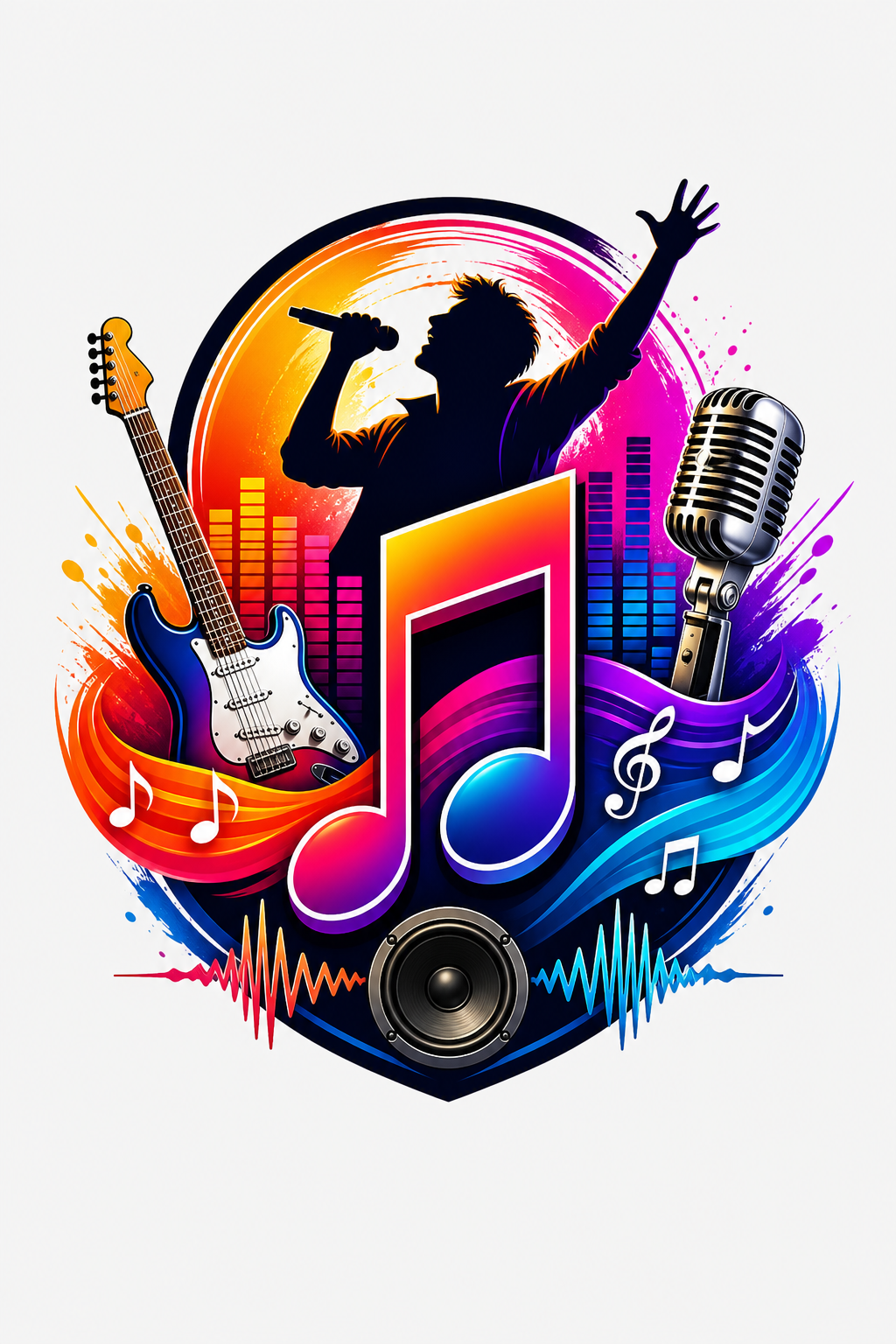 Music Logo — vibrant style logo concept, featuring musical notes, instruments, sound waves, performance imagery
