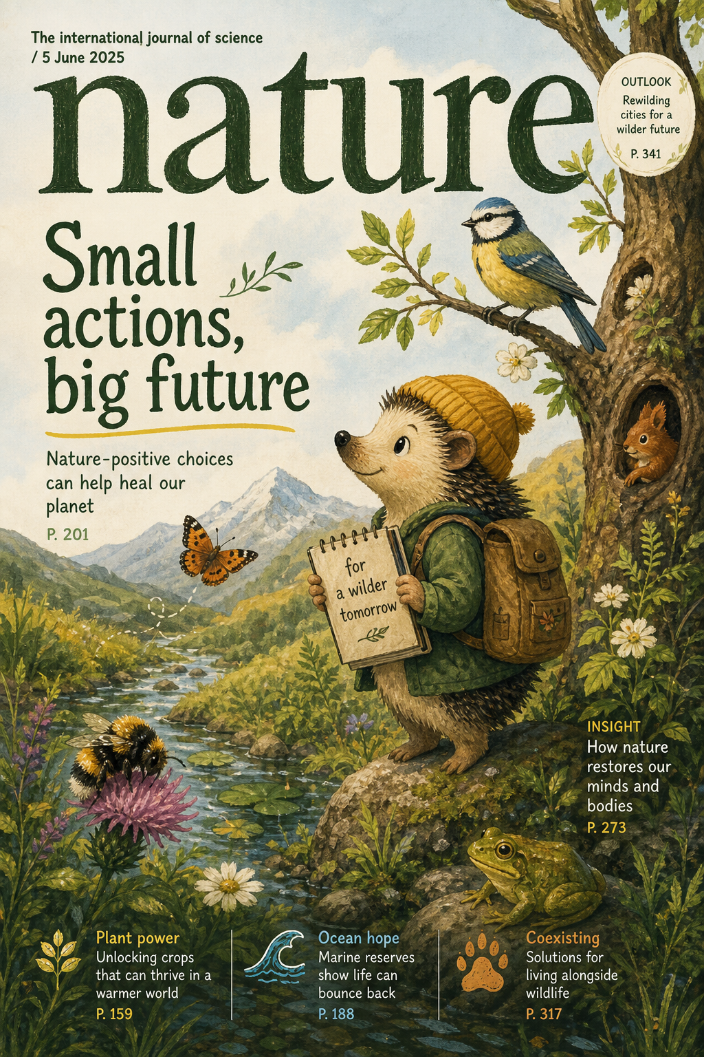 Nature Magazine Cover — illustration style magazine cover
