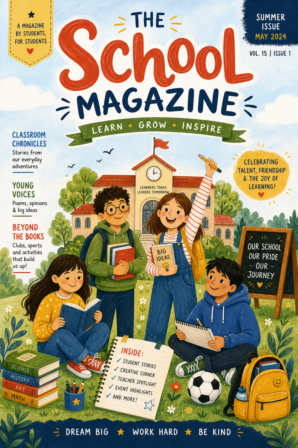 School Magazine Cover — illustration style magazine cover