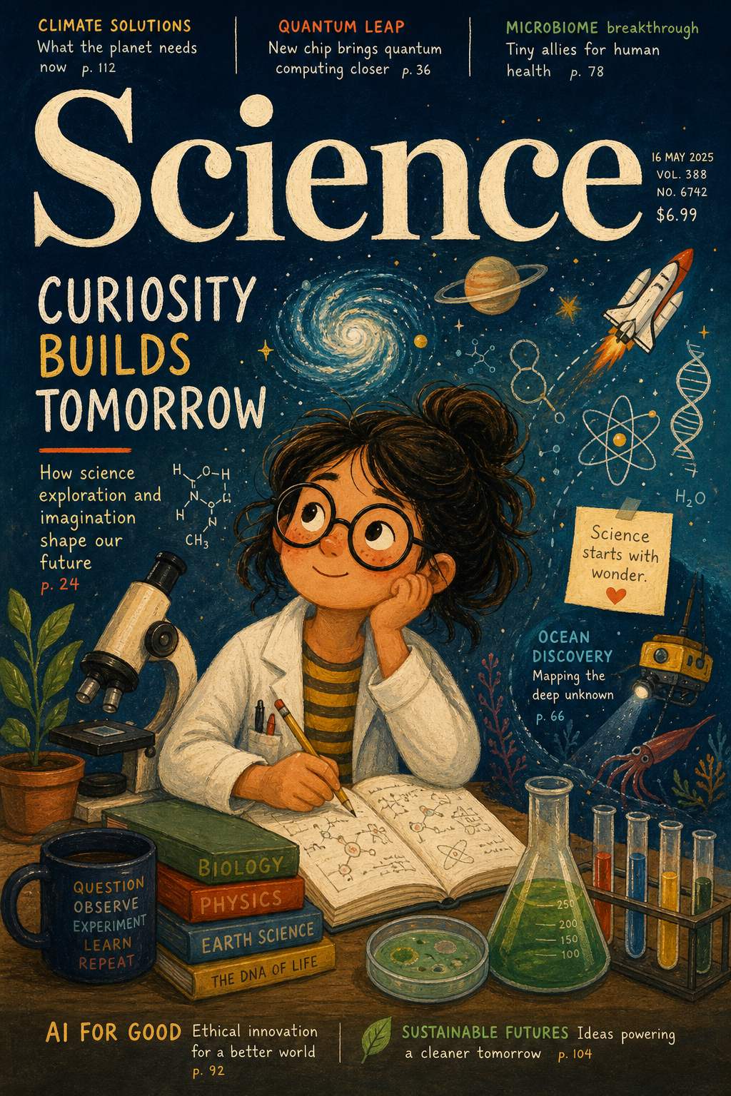 Science Magazine Cover — illustration style magazine cover