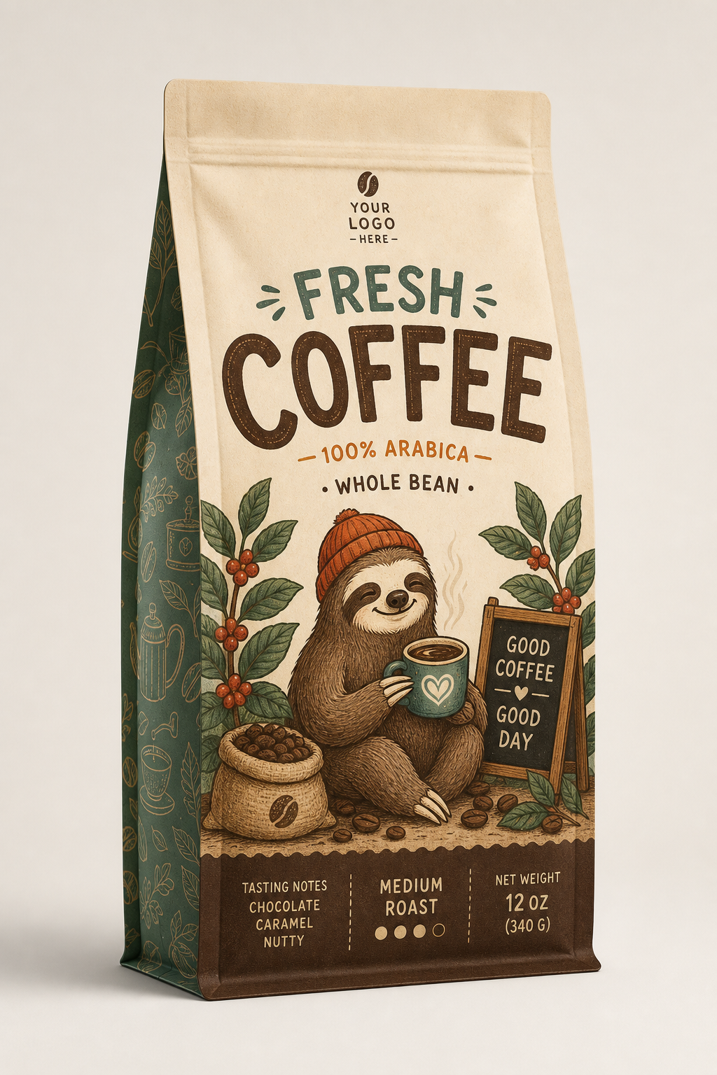 Coffee Bag Mockup — illustration style product mockup