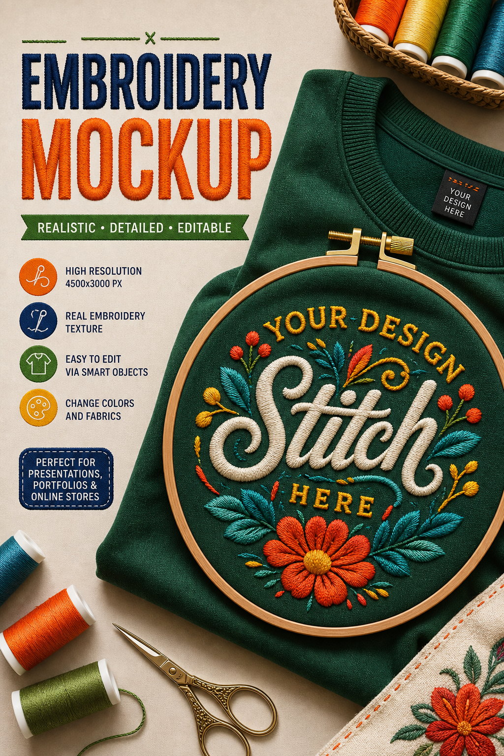 Embroidery Mockup — vibrant style product mockup