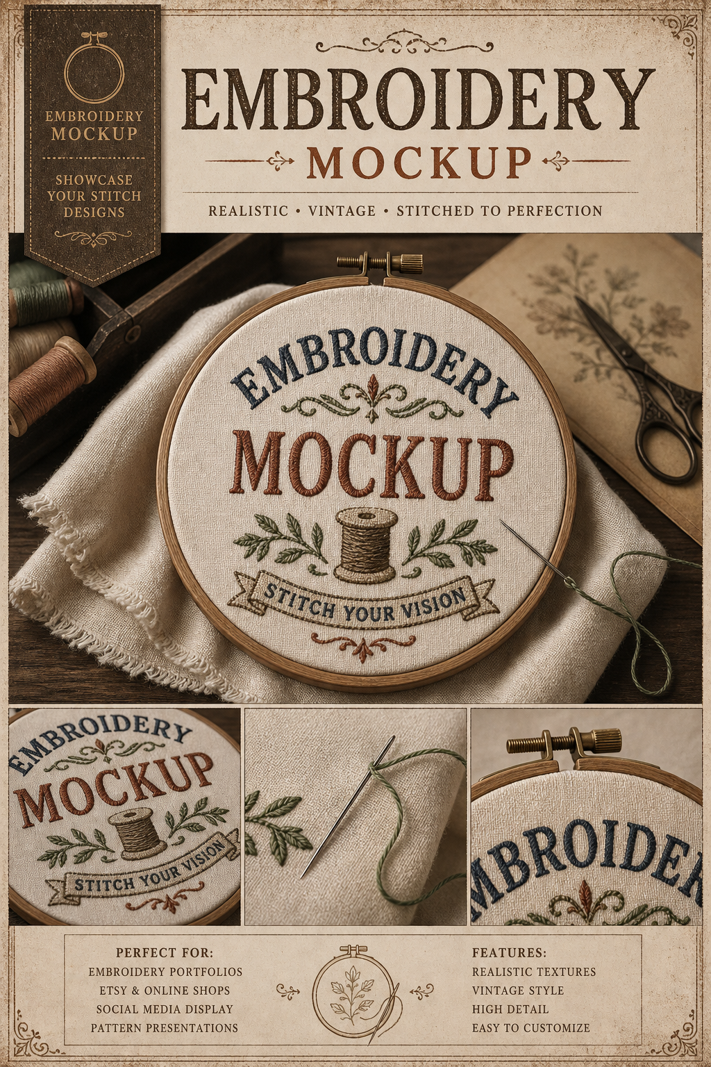 Embroidery Mockup — vintage style product mockup
