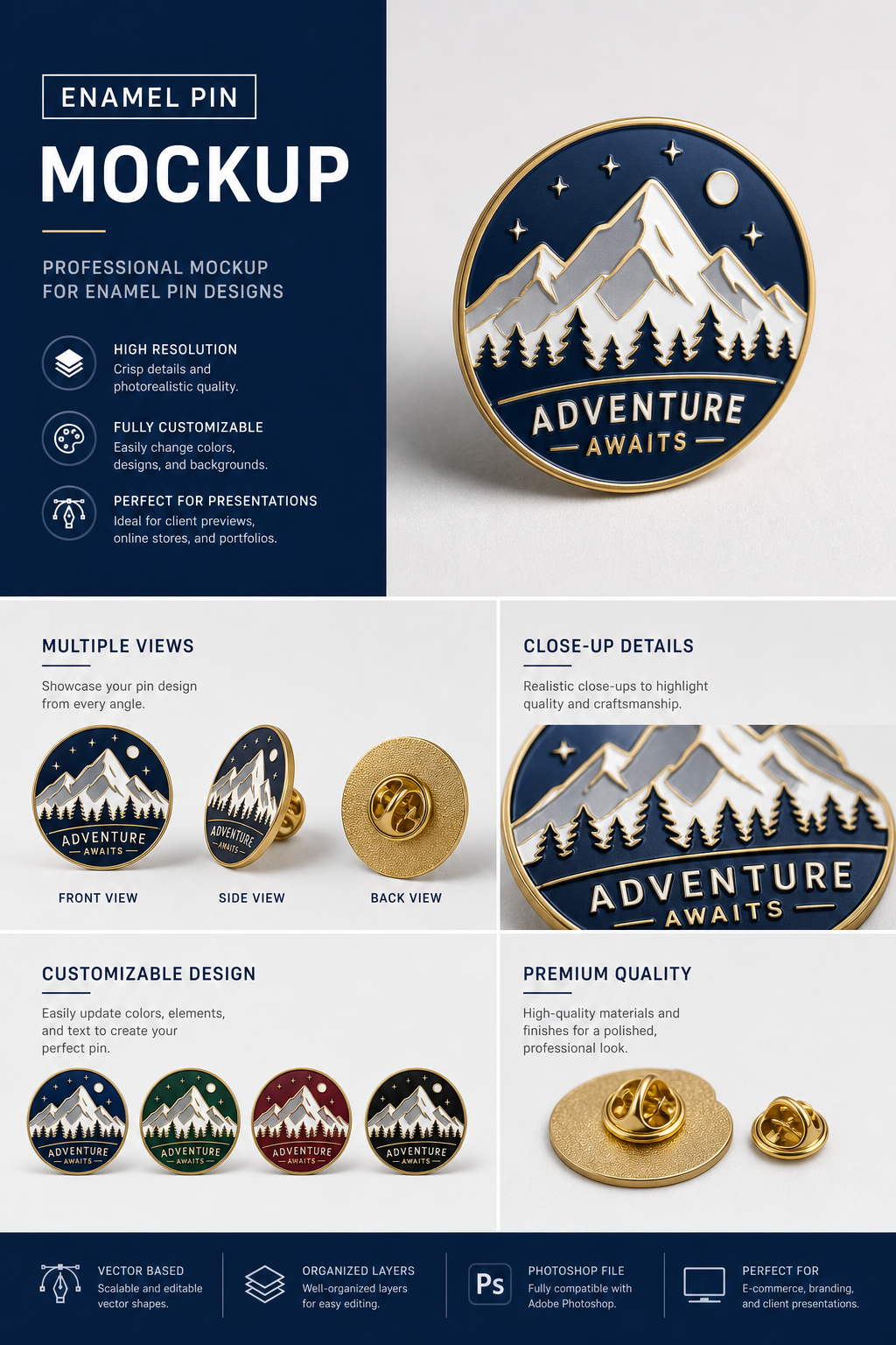 Enamel Pin Mockup — corporate style product mockup