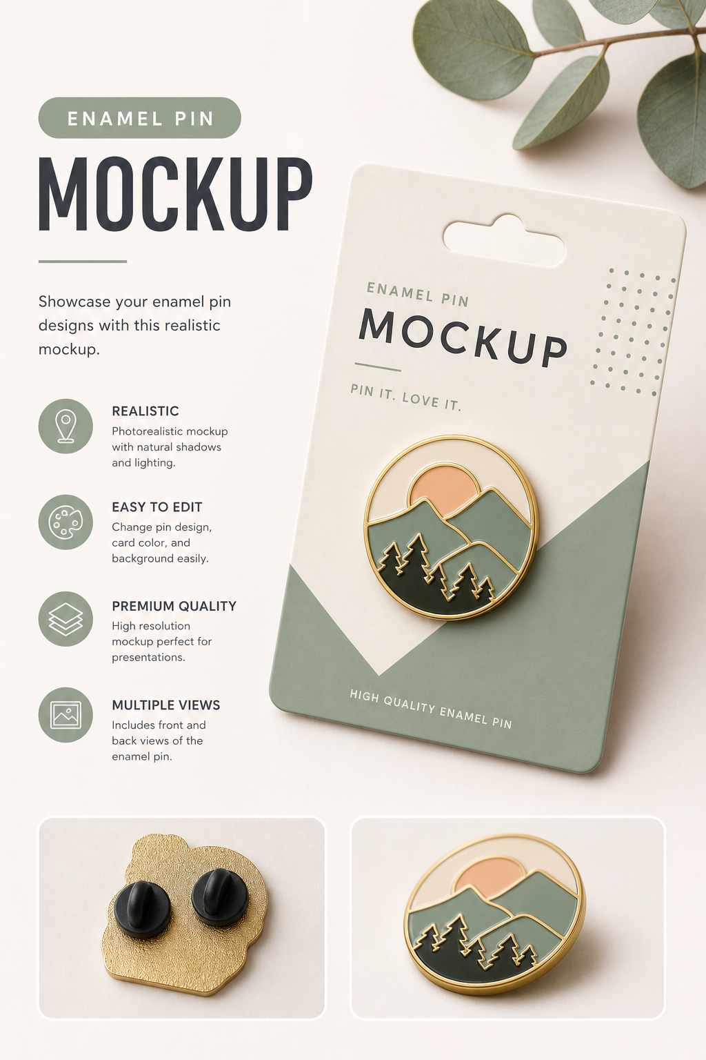 Enamel Pin Mockup — modern style product mockup