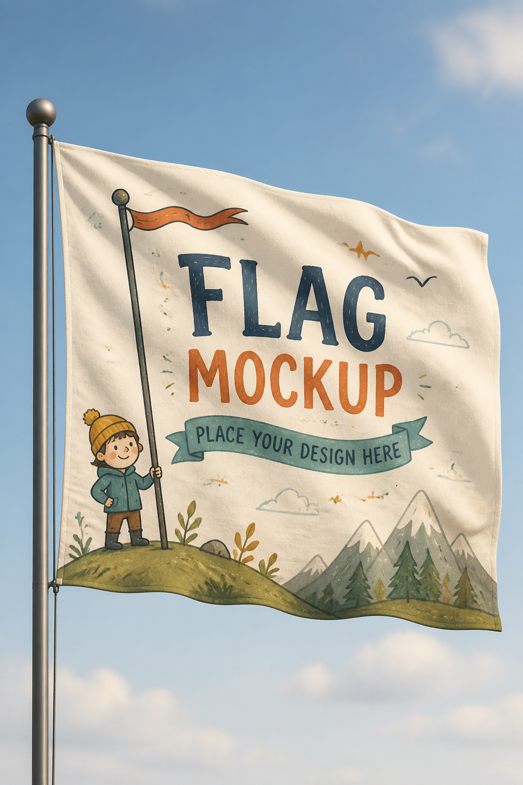 Flag Mockup — illustration style product mockup