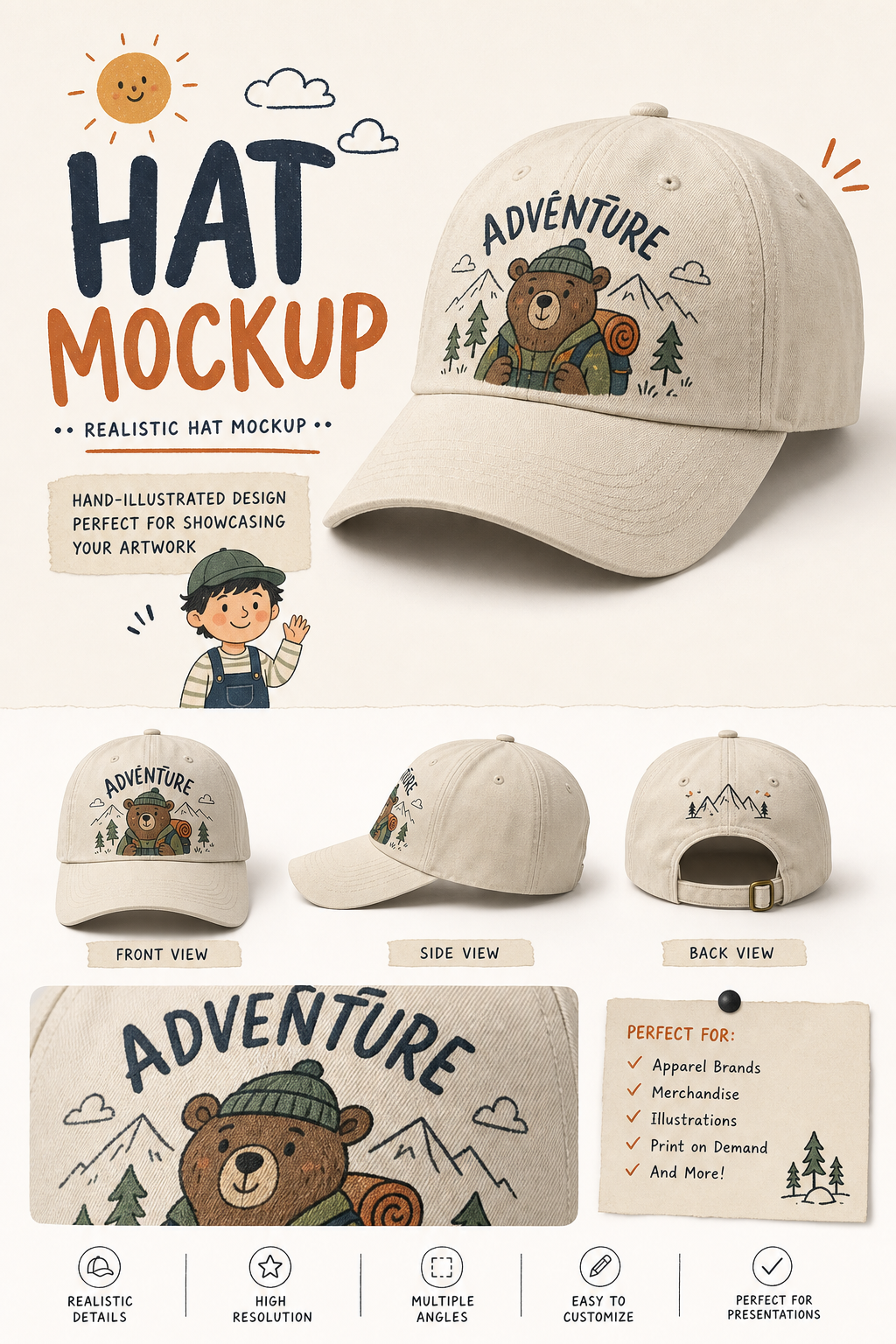Hat Mockup — illustration style product mockup