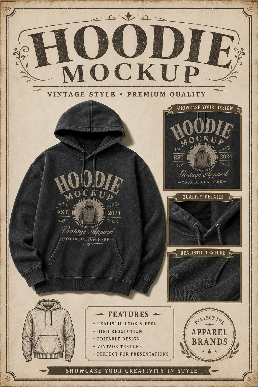 Hoodie Mockup — vintage style product mockup
